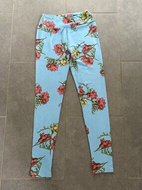 Women's Leggings, Blue Floral, One Size